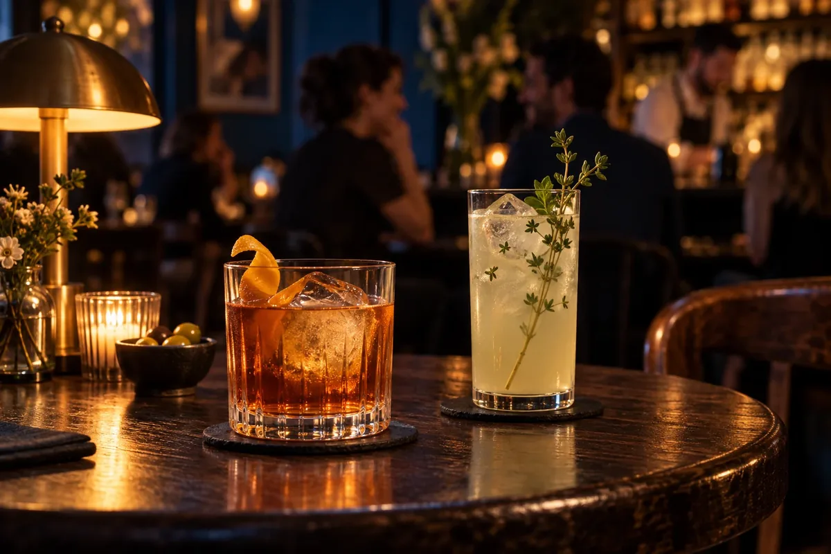 Illustration générée — deux cocktails sur une table de bar